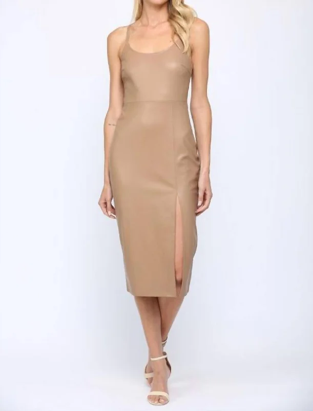 Taylor Faux Leather Midi Dress in Mocha