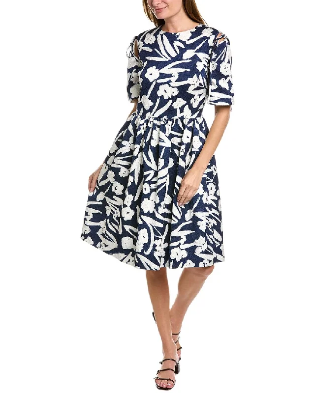 Oscar de la Renta Tie Shoulder Midi Dress