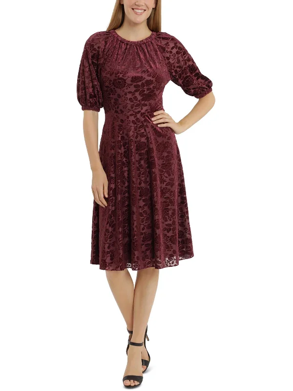 Petites   Womens Velvet Calf Midi Dress