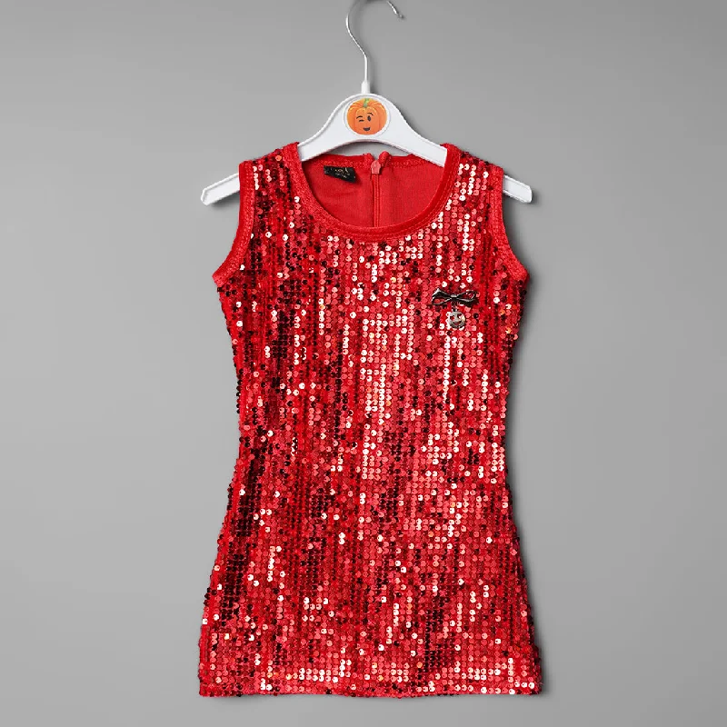 Red Party Wear Sequence Girls Midi