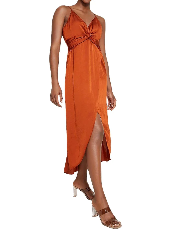 Womens Twist-Front A-Line Midi Dress