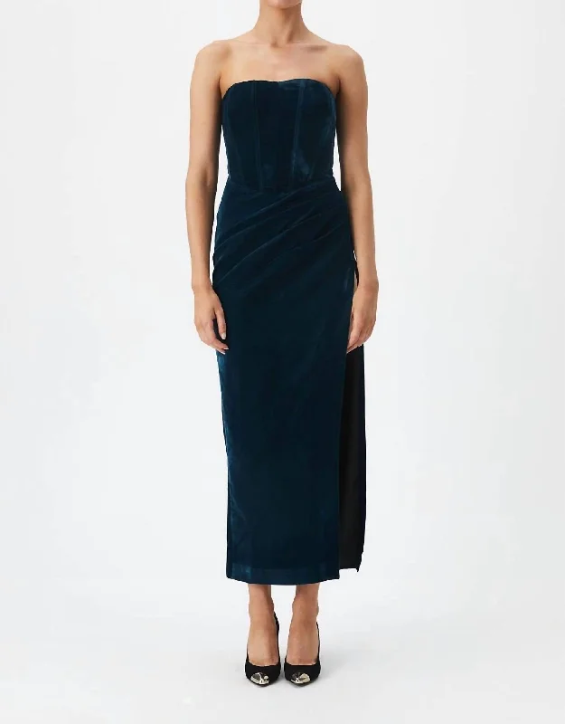 Everlasting Velour Midi Dress In Navy