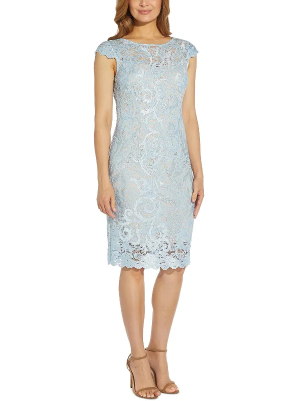 Womens Lace-Overlay Midi Sheath Dress