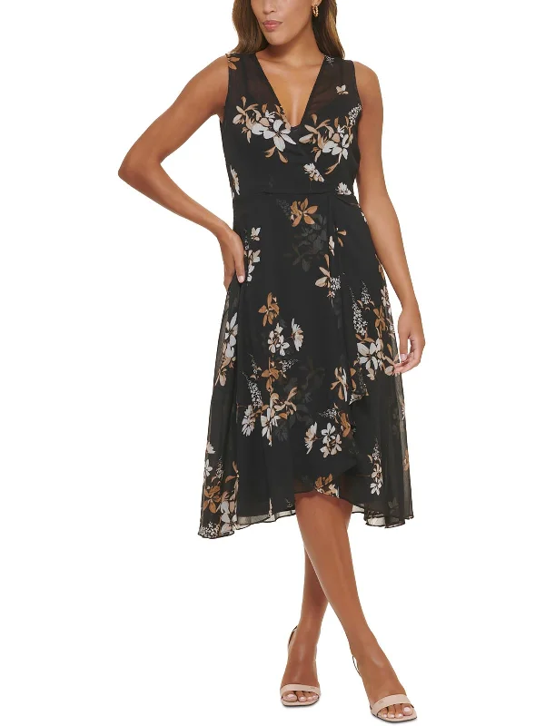 Womens Surplice Mid-Calf Midi Dress