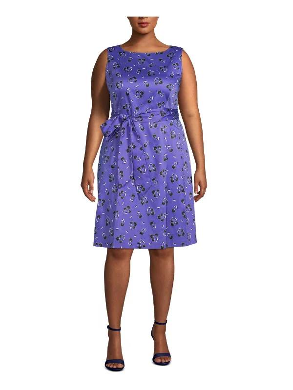 Plus Womens Floral Print Boat Neck Midi Dress