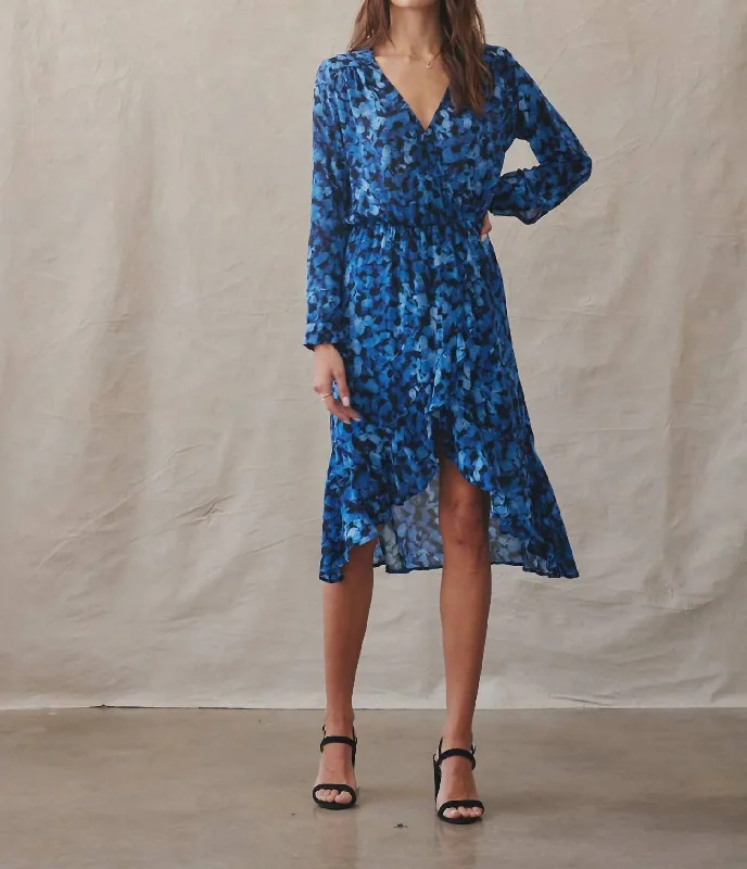 Vera V Neck Midi Dress In Cobalt Floral Print