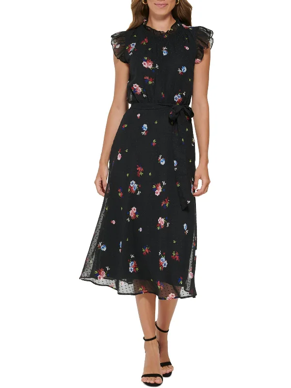 Womens Chiffon Clip Dot Midi Dress