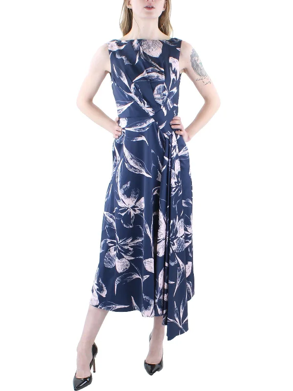 Womens Floral Midi Cocktail and Party Dress