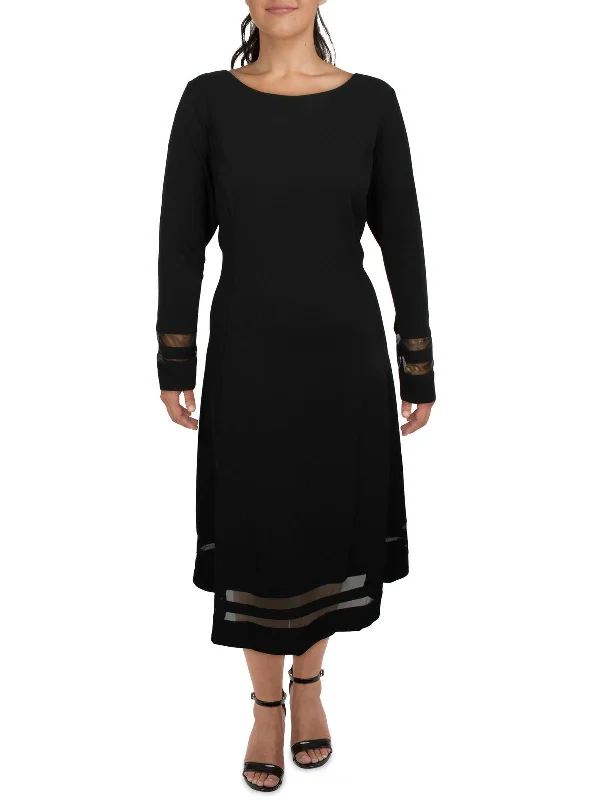 Plus Womens Crepe Illusion Midi Dress