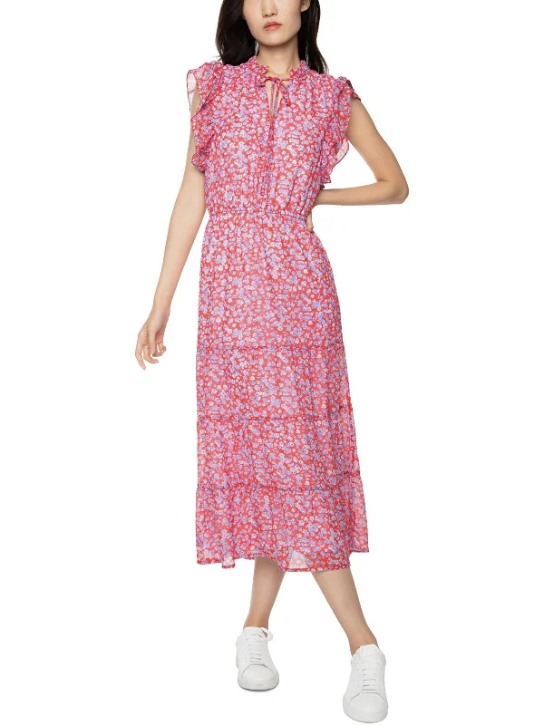 Womens Floral Calf Midi Dress