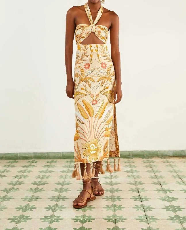 Jungle Chic Sand Midi Dress