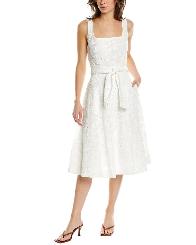 Elie Tahari Embroidered Eyelet Midi Dress