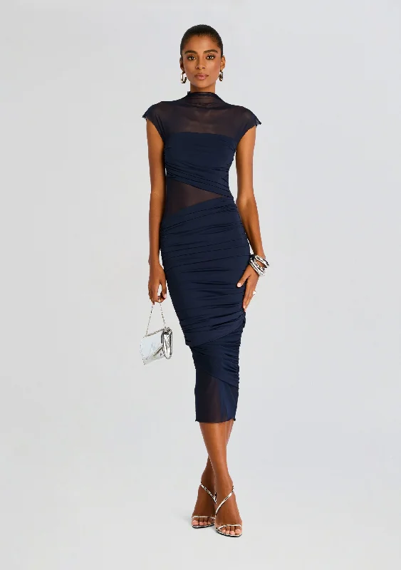 Tabitha Mesh Ruched Midi Dress