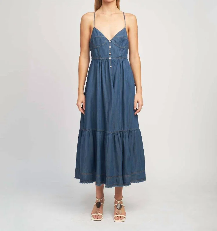 Denim Midi Dress In Blue