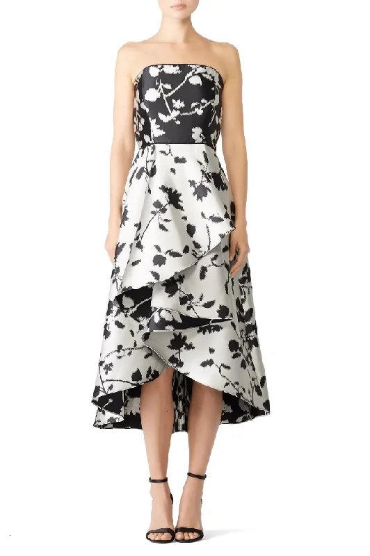 12 - shoshanna black & white floral high low gown