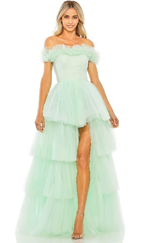 A-Line Princess Off-Shoulder High Low Tier Tulle Long Prom Gown