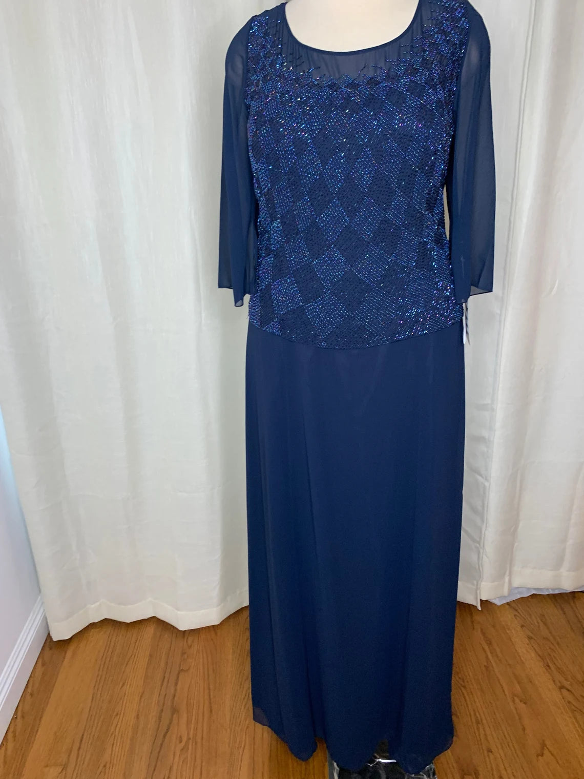 Beaded Navy Blue Formal Gown Mother of the Bride Chiffon Sleeve Dress Black Tie Formal Pageant Plus Size