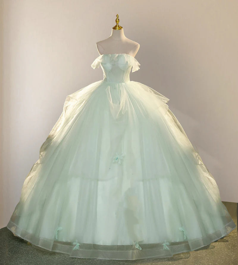 Elegant 3D Flowery Lace Sage Green Tulle Fairy Ball Gown Quinceanera Dresses Princess Dress