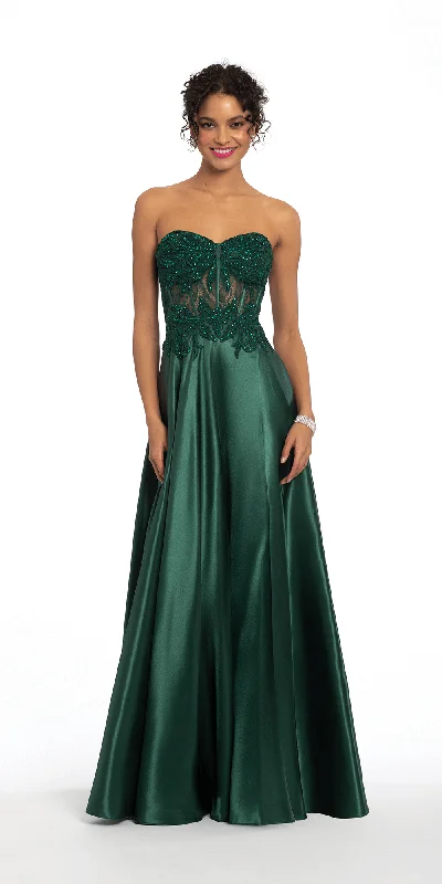 Embroidered Illusion Satin Sweetheart Ballgown with Pockets