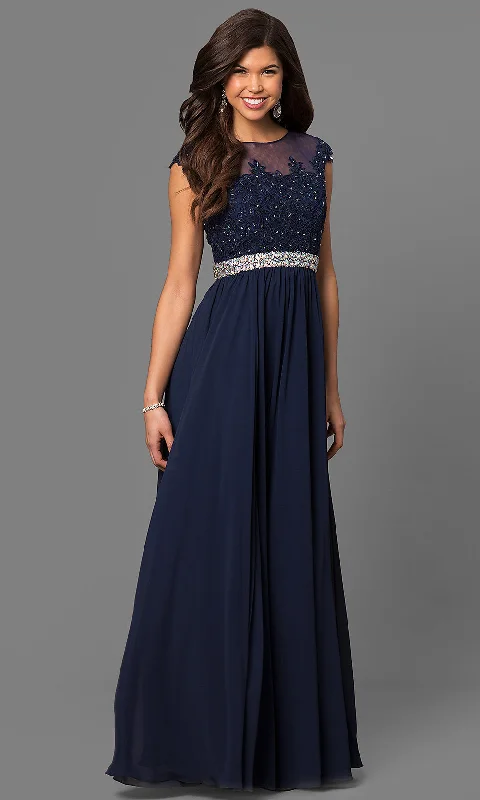 Long Formal Prom Gown with Cap Sleeves