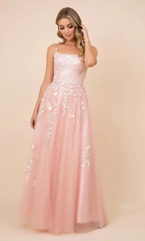 Embroidered Strappy-Back Tulle Ball Gown for Prom