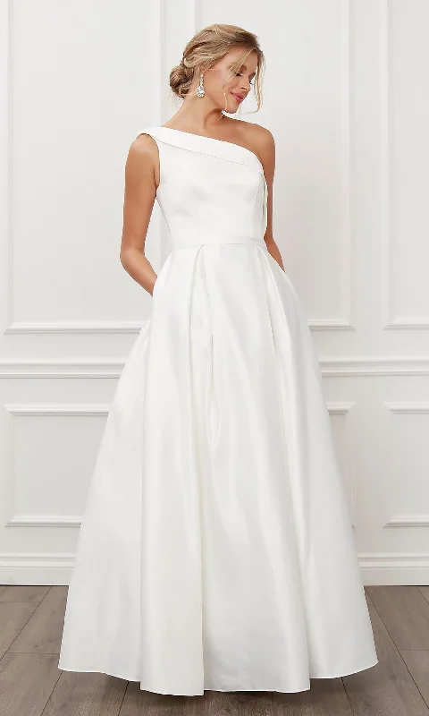 Prom One-Shoulder Long White Ball Gown with Pockets