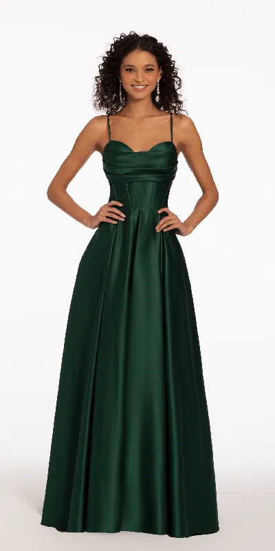 Satin Pleated Sweetheart Lace Up Ballgown with Pockets