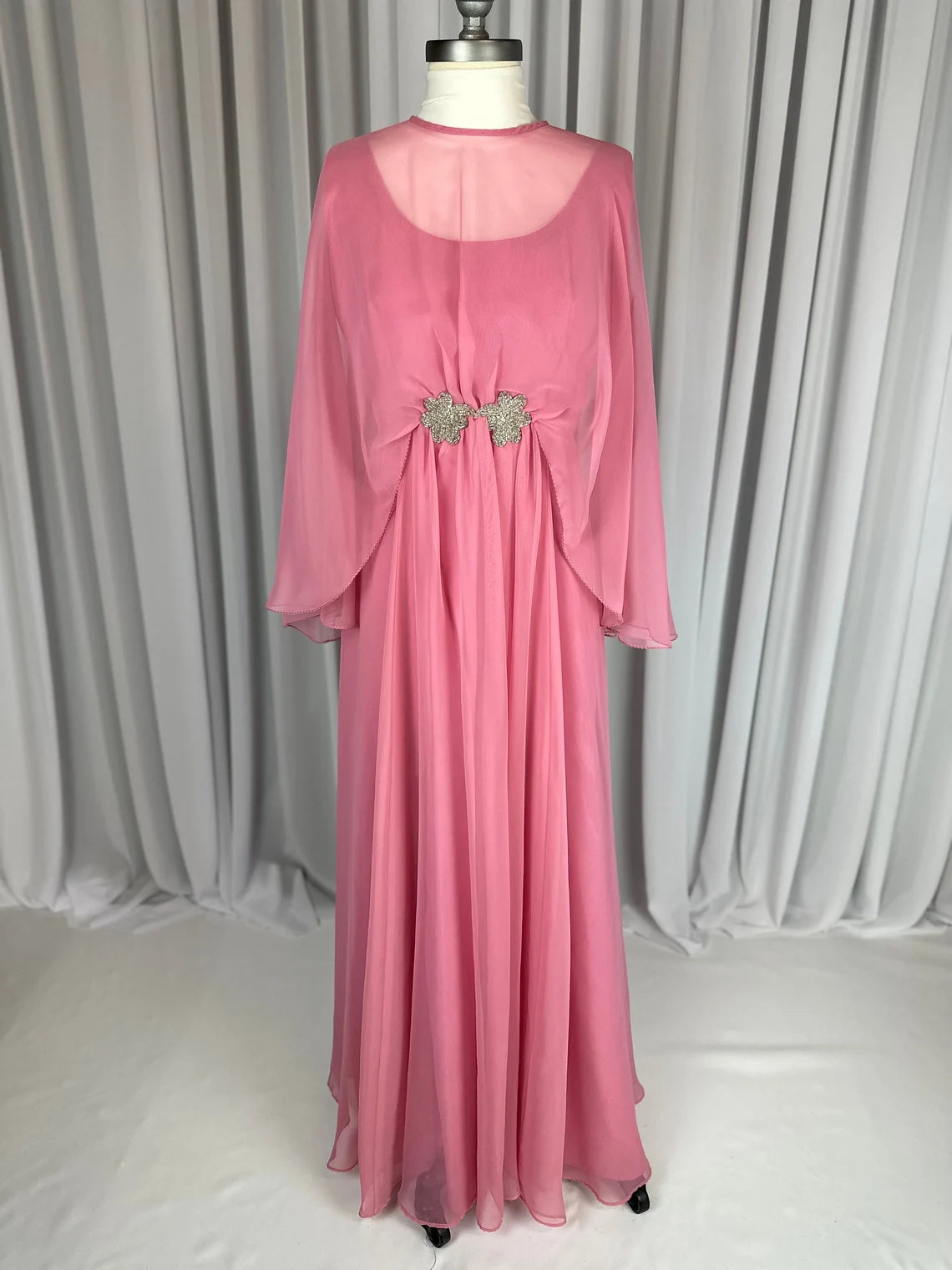 Vintage 1980s Rose Pink Chiffon Mother of the Bride Dresse Formal Long Modest Gown