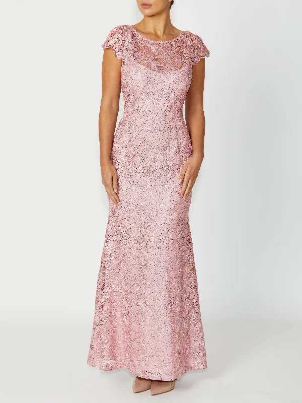 Millicent Pink Sequin Lace Gown