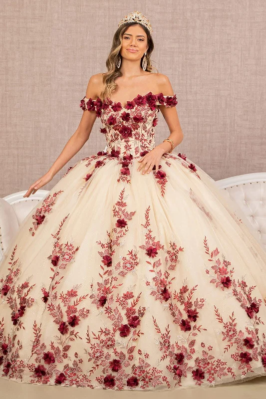 3D Floral Off Shoulder Ball Gown by Elizabeth K GL3105