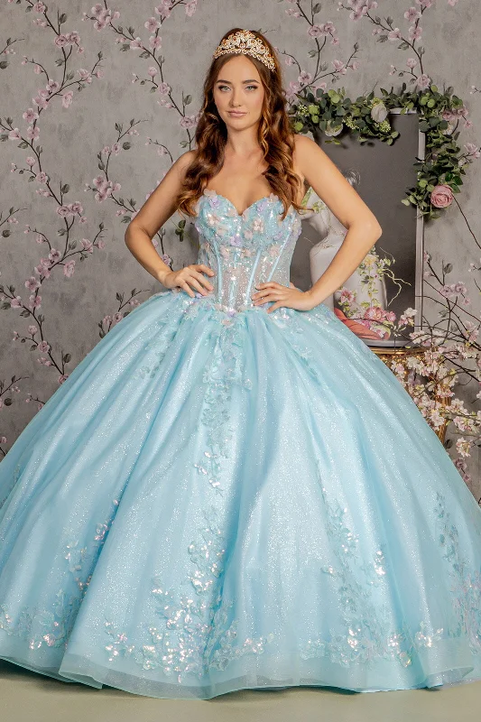 3D Floral Strapless Corset Ball Gown by GLS Gloria GL3332