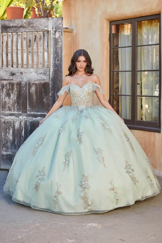 Applique Off Shoulder Corset Ball Gown by Petite Adele PQ1024