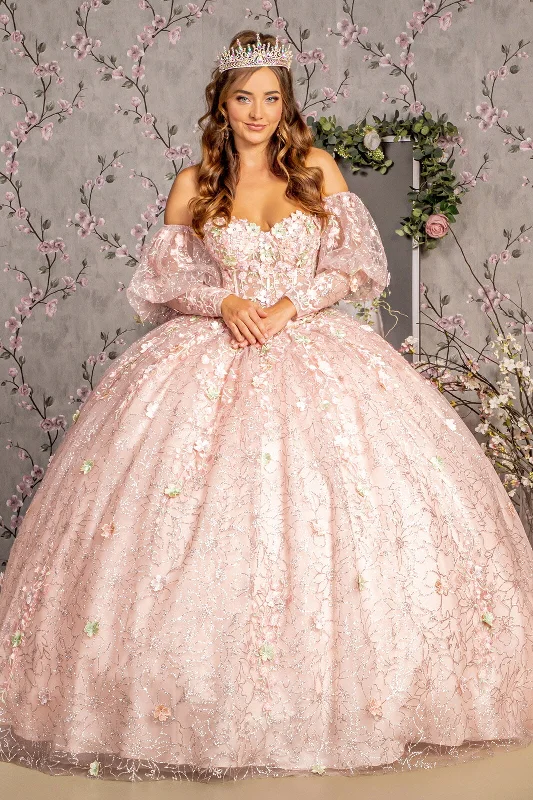 Applique Strapless Puff Sleeve Ball Gown by GLS Gloria GL3466