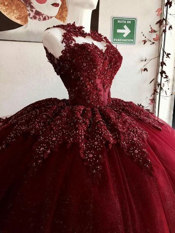 Burgundy Tulle Ball Gown Birthday Princess Dress cc114