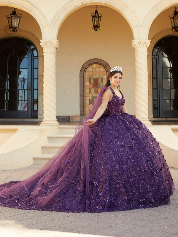 Butterfly Cape Sleeve Quinceanera Dress by House of Wu 26062