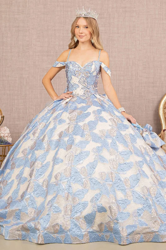 Butterfly Print Ruffled Ball Gown by Elizabeth K GL3174