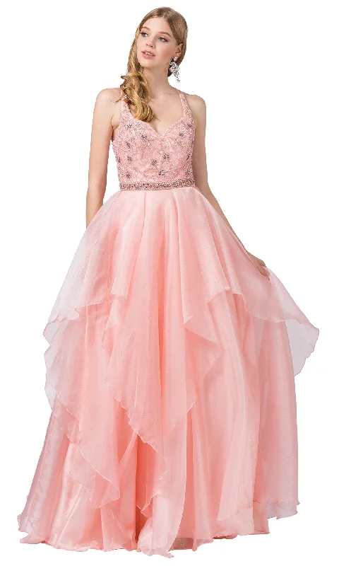 Blush Pink Prom Ball Gown with Beaded Bodice