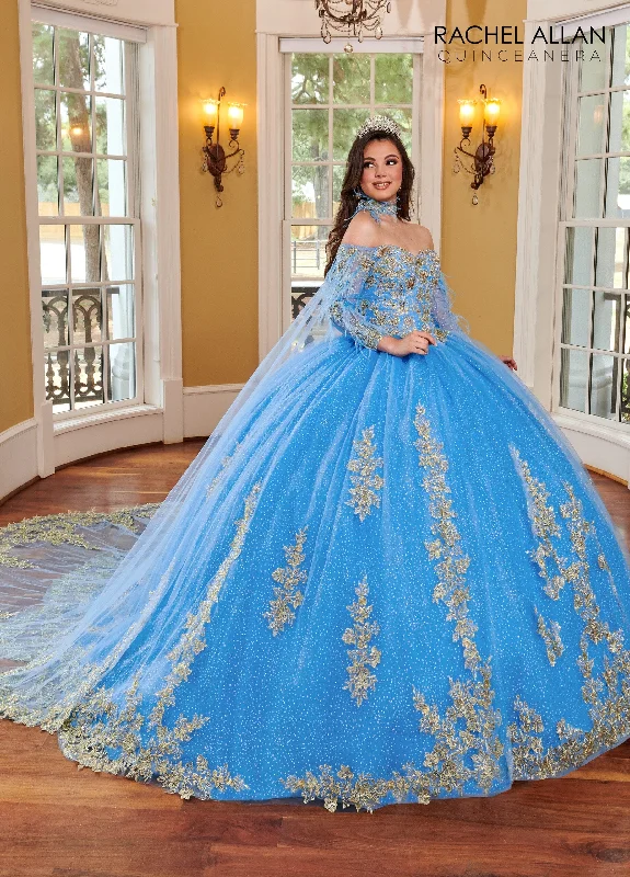 Feather Cape Sleeve Quinceanera Dress by Rachel Allan RQ2167