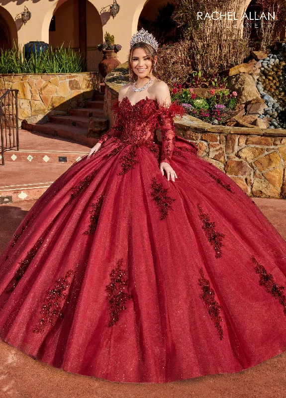 Feather Long Sleeve Quinceanera Dress by Rachel Allan RQ2171