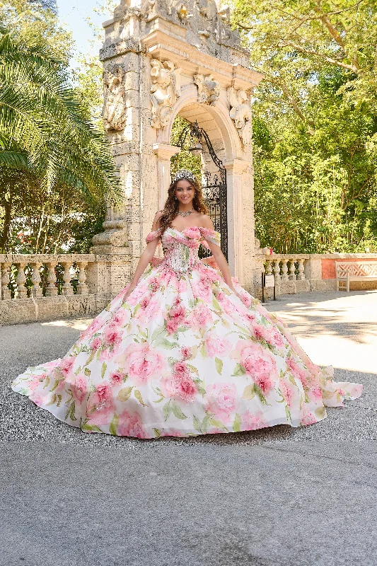 Floral Print Off Shoulder Quinceanera Dress by Amarra 54214