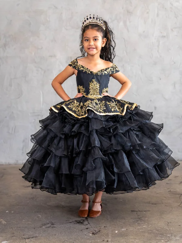 Girls Ruffled Charro Off Shoulder Gown by Calla SCK313