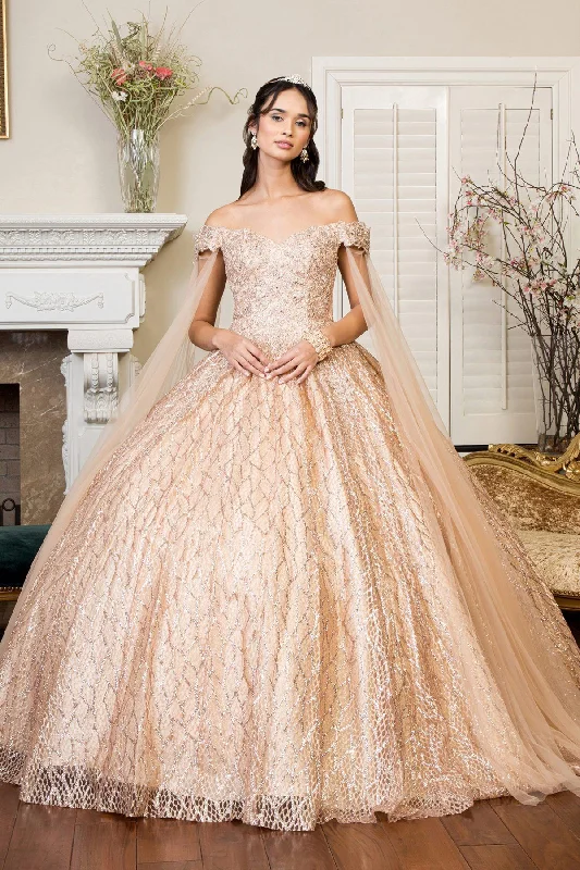 Glitter Off Shoulder Ball Gown by Elizabeth K GL1926