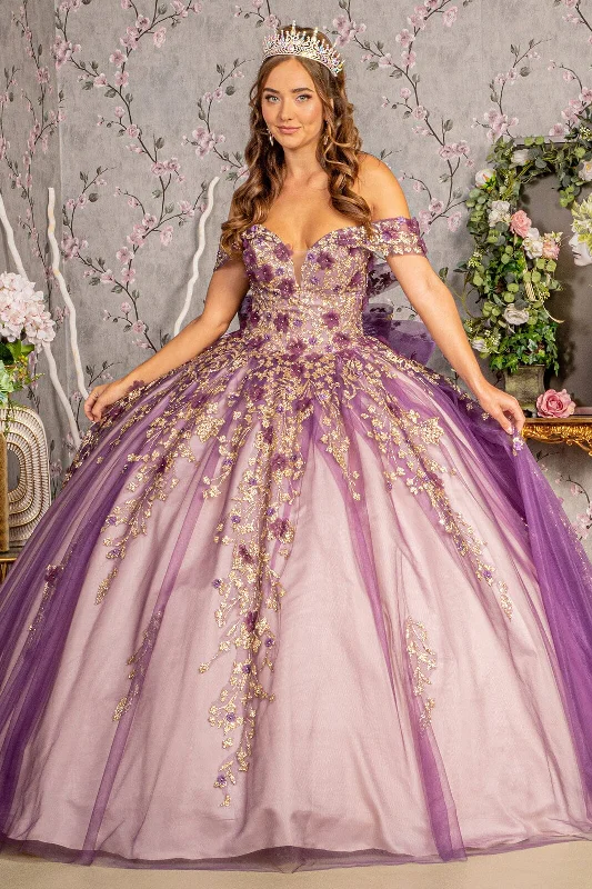 Glitter Print Off Shoulder Ball Gown by Elizabeth K GL3178