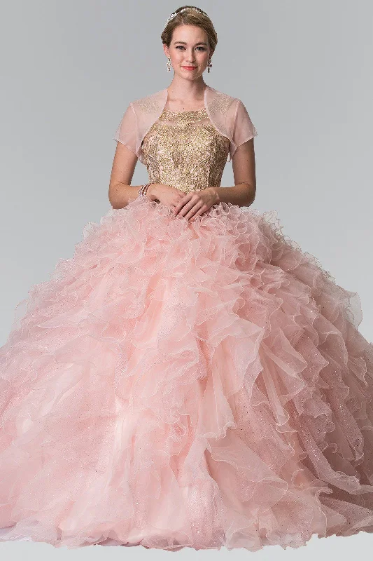 Embroidered Sleeveless Ruffled Ballgown by Elizabeth K GL2208