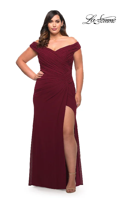 La Femme Off-the-Shoulder Long Plus-Size Gown