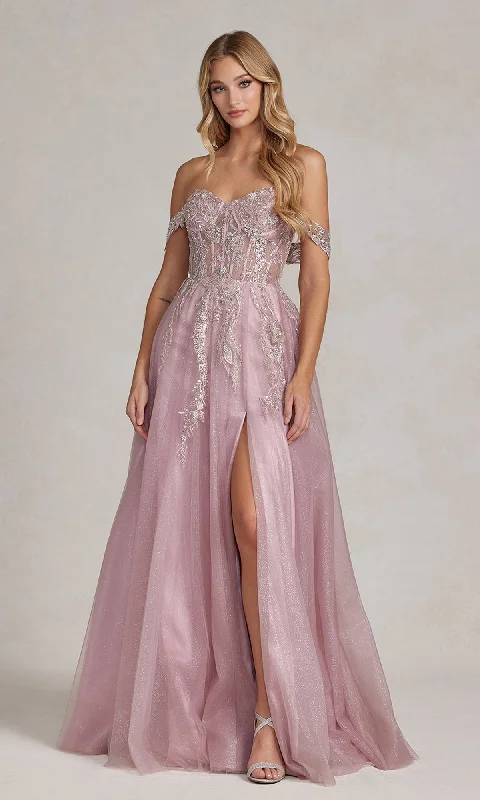 Off-the-Shoulder Rose Pink Sheer-Corset Ball Gown