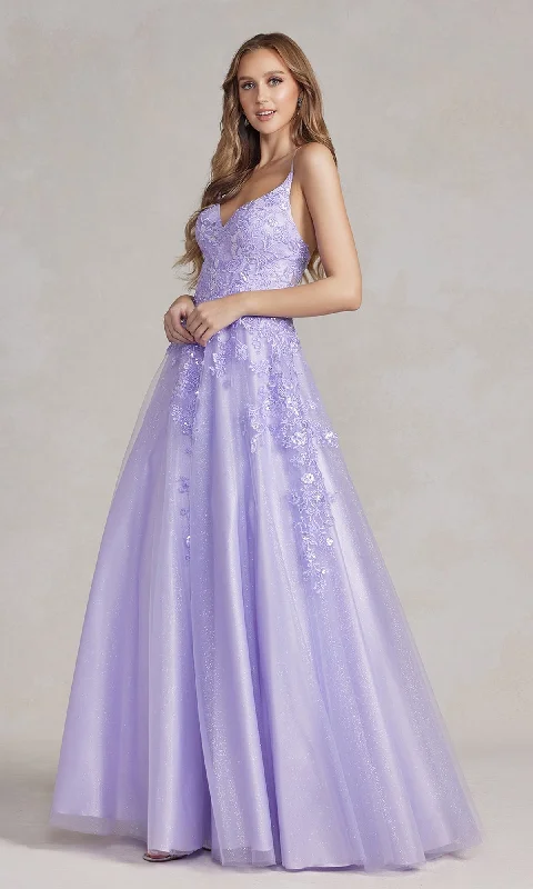 Lilac Purple Embroidered Long Prom Ball Gown E1178