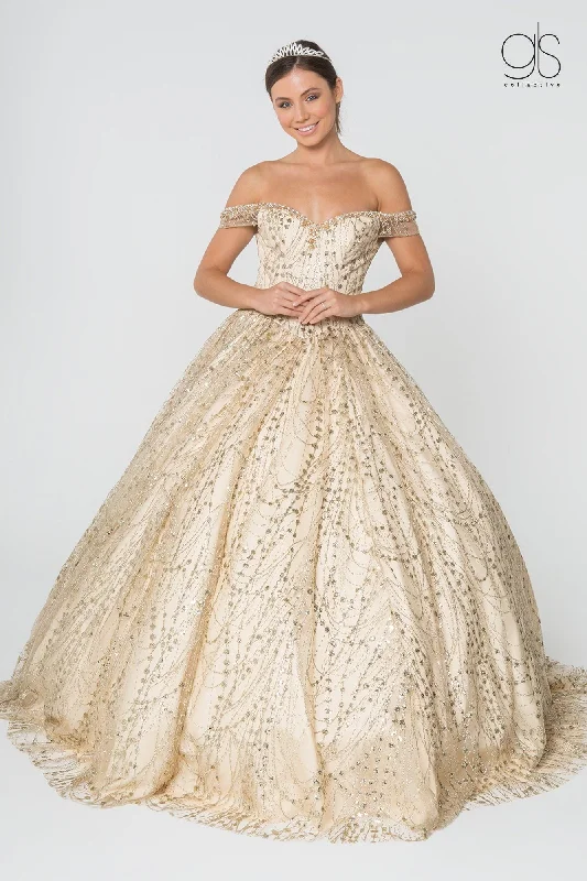 Off Shoulder Glitter Ball Gown by Elizabeth K GL2831