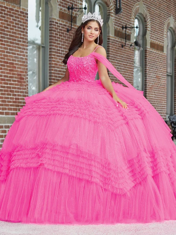 Pleated Ruffle Tulle Quinceanera Dress by House of Wu 26041