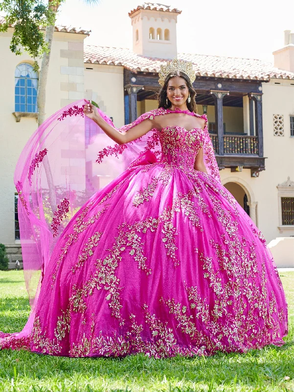 Puff Sleeve Cape Quinceanera Dress by House of Wu 26075